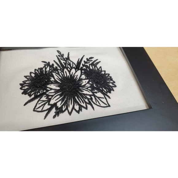 Custom Embroidered 9" x 7" White Black Frame Black Eyee Susan Home Decor Art - Picture 3 of 8